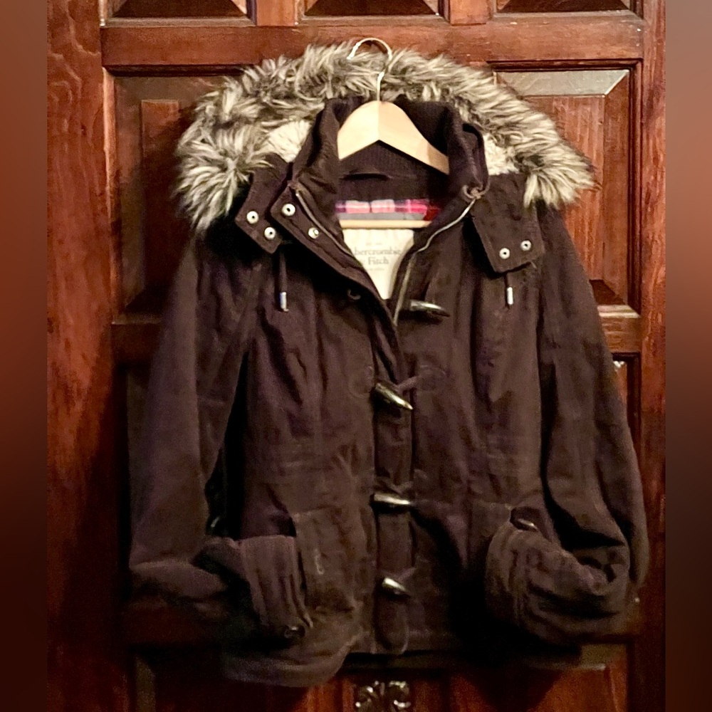 EUC Abercrombie & Fitch dark chocolate brown winter jacket parka size M - Picture 3 of 16